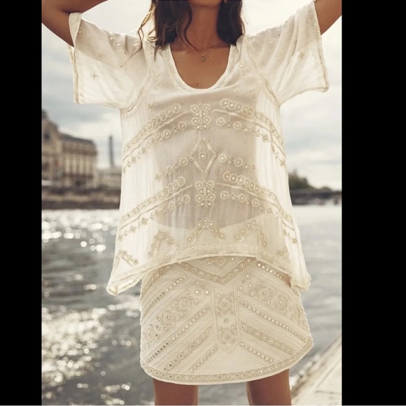 Zara limited edition Long Embroidered Top Ecru - Picture 4 of 7